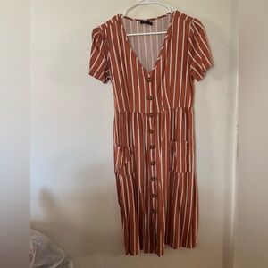 Cotton On Rust and White Striped Midi Dress